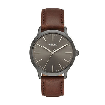Relic By Fossil Mens Brown Leather Strap Watch Zr77300
