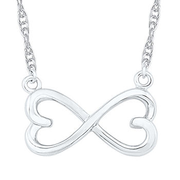 Womens 10K White Gold Double Heart Infinity Pendant Necklace