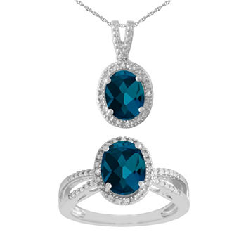 Diamond Accent Genuine Blue Topaz Sterling Silver 2-pc. Jewelry Set