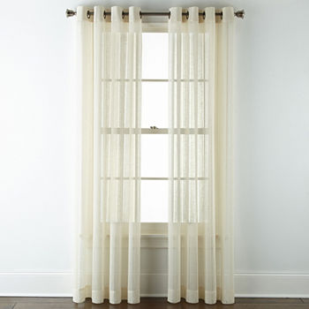 JCPenney Home Lark Hemstitch Sheer Grommet Top Single Curtain Panel