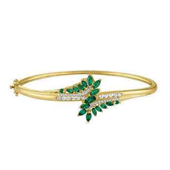 Lab Created Green Emerald 14K Gold Over Silver Bangle Bracelet