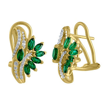Lab Created Green Emerald 14K Gold Over Silver 19.5mm Stud Earrings