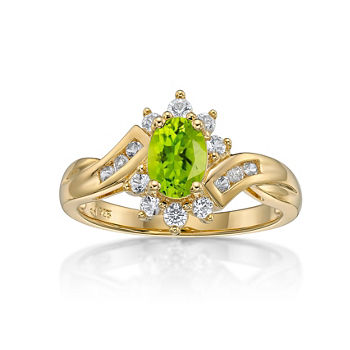 Womens Genuine Green Peridot 14K Gold Over Silver Oval Bypass  Cocktail Ring