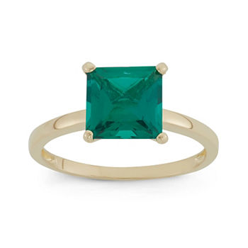Womens Lab Created Green Emerald 10K Gold Solitaire Cocktail Ring