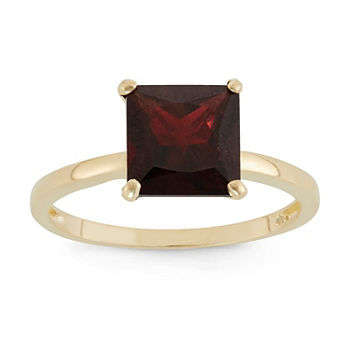 Womens Genuine Red Garnet 10K Gold Solitaire Cocktail Ring