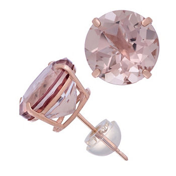 Simulated Pink Morganite 14K Rose Gold 10.1mm Round Stud Earrings