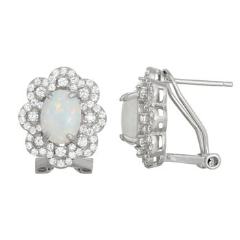 Lab Created White Opal Sterling Silver 15.1mm Stud Earrings