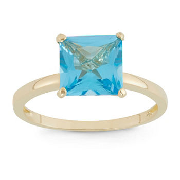 Womens Genuine Blue Topaz 10K Gold Solitaire Cocktail Ring