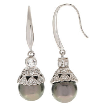 Gray Cultured Tahitian Pearl Sterling Silver Drop Earrings
