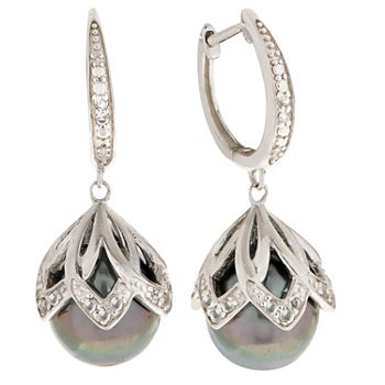 Gray Cultured Tahitian Pearl Sterling Silver Drop Earrings