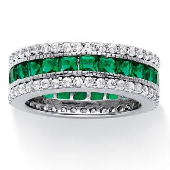 DiamonArt® Womens Green Emerald Platinum Over Silver Square Cocktail Ring