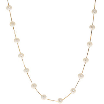 Womens White Cultured Freshwater Pearl 14K Gold Strand Necklace