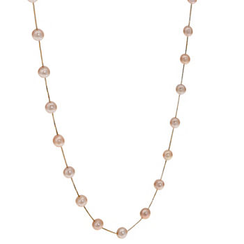 Womens 5.5MM Pink Cultured Freshwater Pearl 14K Gold Strand Necklace