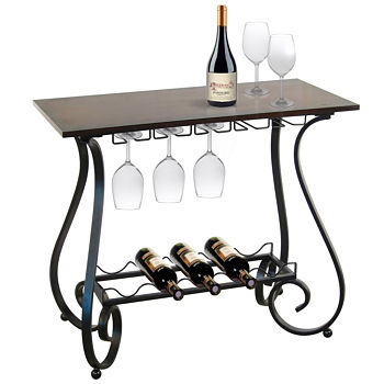 5-Bottle Metal Decorative Curved Legs Wine Storage Table With Wood Top