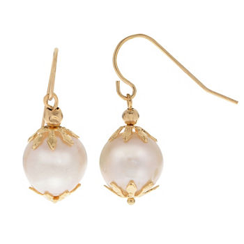 White Cultured Freshwater Pearl 14K Gold Drop Earrings