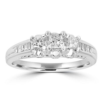 Love Lives Forever Womens 1/2 CT. T.W. Genuine White Diamond 14K White Gold Round Side Stone 3-Stone Engagement Ring