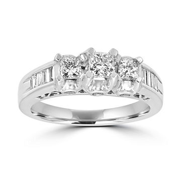 Love Lives Forever Womens 1 CT. T.W. Genuine White Diamond 14K White Gold 3-Stone Engagement Ring