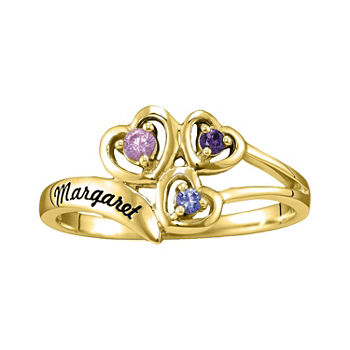 Womens Simulated Multi Color Stone 10K Gold Heart 3-Stone Cocktail Ring