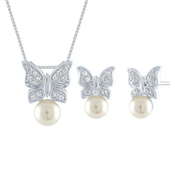 White Cultured Freshwater Pearl Sterling Silver Butterfly 2-pc. Jewelry Set