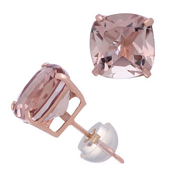 Simulated Pink Morganite 14K Rose Gold 8.1mm Square Stud Earrings