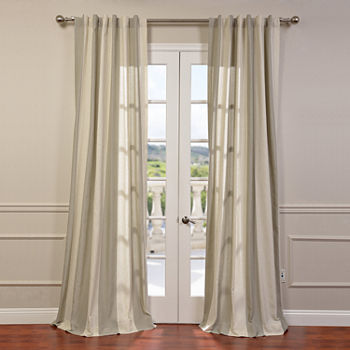 Exclusive Fabrics & Furnishing Del Mar Linen Stripe Light-Filtering Rod Pocket Single Curtain Panel