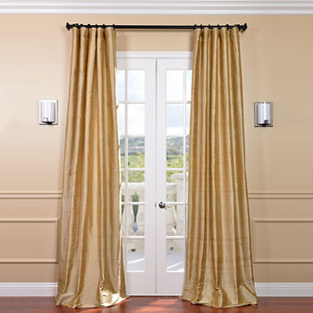 Exclusive Fabrics & Furnishing Textured 100% Dupioni Silk Energy Saving Light-Filtering Rod Pocket Single Curtain Panel