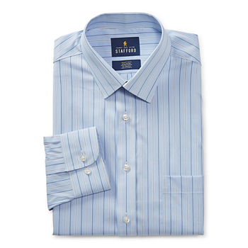 Stafford Mens Button Down Collar Long Sleeve Wrinkle Free Stretch Dress Shirt