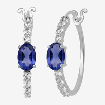 Lab Created Blue Sapphire Sterling Silver 19.5mm Hoop Earrings