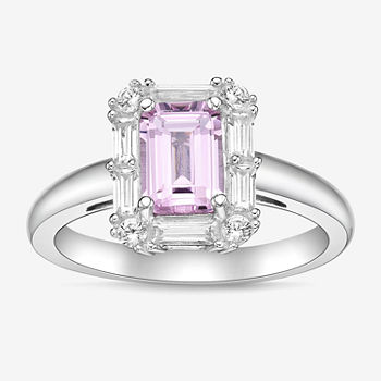Womens Lab Created Pink Sapphire Sterling Silver Cocktail Ring