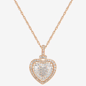 Diamond Blossom Womens 1/2 CT. T.W. Genuine White Diamond 10K Rose Gold Heart Pendant Necklace