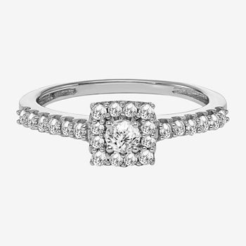 Womens 1/2 CT. T.W. Genuine White Diamond 10K White Gold Square Halo Engagement Ring