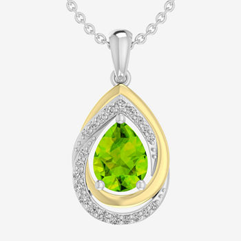 Womens Genuine Green Peridot 10K Gold Over Silver Pendant Necklace
