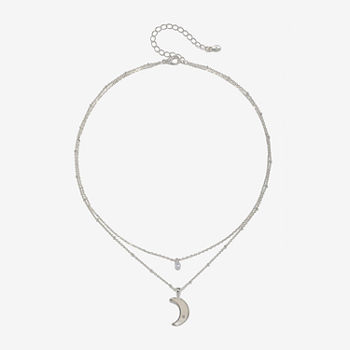 Bijoux Bar Silver Tone Double Strand 16 Inch Link Moon Chain Necklace