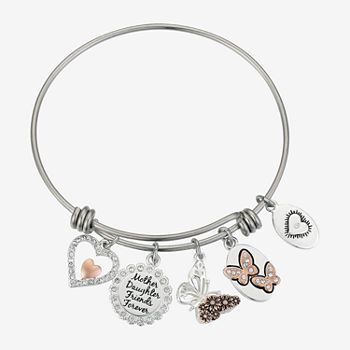 Footnotes Mother & Daughter Stainless Steel Butterfly Flower Heart Bangle Bracelet