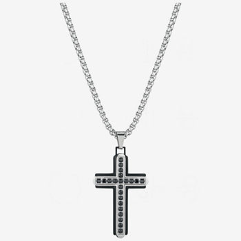 Footnotes J.P. Army Men'S Jewelry Cubic Zirconia Stainless Steel 24 Inch Cable Cross Pendant Necklace