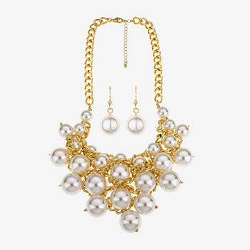Bold Elements Gold Tone Bib Necklace & Drop Earring 2-pc. Simulated Pearl Jewelry Set