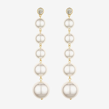 Bold Elements Linear Cubic Zirconia Simulated Pearl Drop Earrings