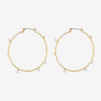 Bold Elements Simulated Pearl Round Hoop Earrings