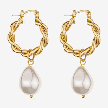Bold Elements Twisted Simulated Pearl Hoop Earrings