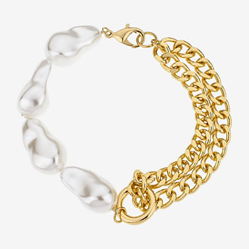 Bold Elements Simulated Pearl Cuban Chain Bracelet