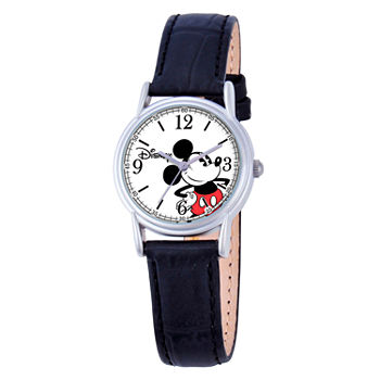 Disney Mickey Mouse Womens Black Leather Strap Watch W000547