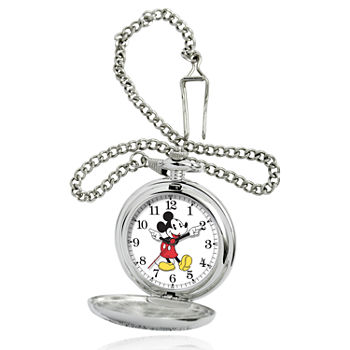 Disney Mickey Mouse Mens Silver Tone Pocket Watch 56403-3467