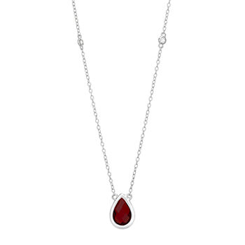 Womens Genuine Red Garnet Sterling Silver Pendant Necklace