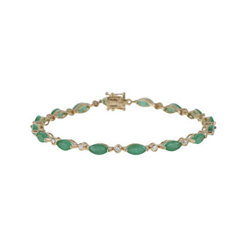 LIMITED QUANTITIES  Genuine Emerald and 1/4 CT. T.W. Diamond 14K Yellow Gold Bracelet
