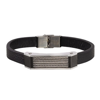Men's Two-Tone Stainless Steel Leather Bracelet