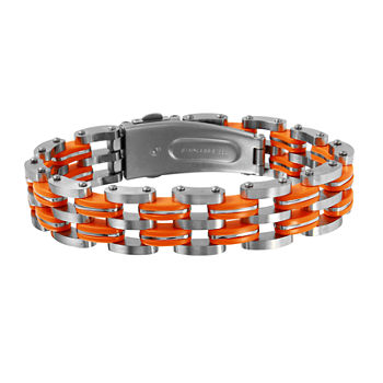 Mens Two-Tone Stainless Steel with Orange Links Bracelet