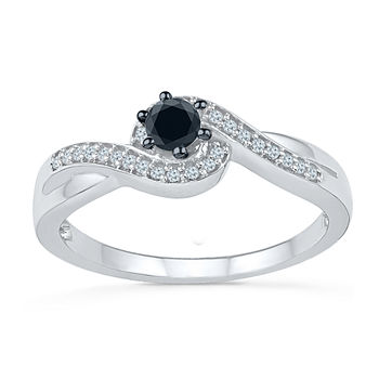 Promise My Love Womens 1/5 CT. T.W. Genuine Black Diamond Sterling Silver Round Promise Ring
