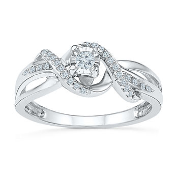 Promise My Love Womens 1/6 CT. T.W. Genuine White Diamond Sterling Silver Round Promise Ring