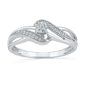 Promise My Love Womens 1/10 CT. T.W. Genuine White Diamond Sterling Silver Round Promise Ring