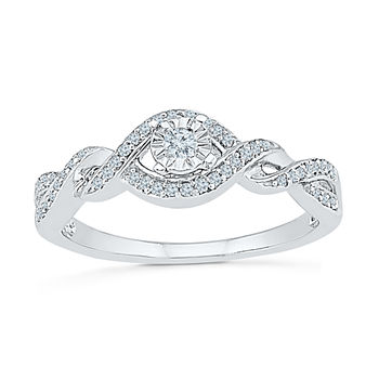 Promise My Love Womens 1/5 CT. T.W. Genuine White Diamond Sterling Silver Round Promise Ring